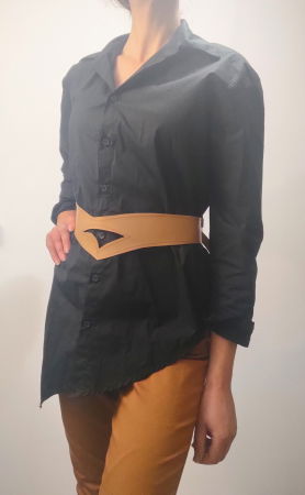 ACCESORII DAMĂ - Centura bej asimetrică din piele naturală