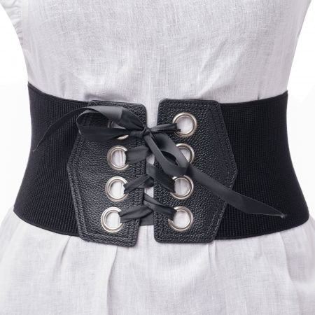 ACCESORII DAMĂ - Centura corset din piele ecologica cu 8 capse mari argintii si funda satin