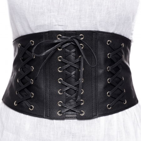 ACCESORII DAMĂ - Centura corset lata din piele ecologica cu 3 randuri de sireturi si capse metalice