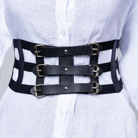ACCESORII DAMĂ - Centura corset lata din piele ecologica cu catarame argintii