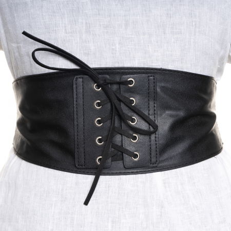 Centura corset lata din piele ecologica cu siret decorativ si capse metalice [1]