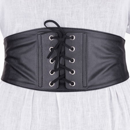 Curele & Centuri - Centura corset lata din piele ecologica cu siret decorativ si capse metalice