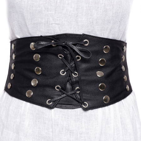 ACCESORII DAMĂ - Centura corset lata din piele ecologica cu siret si 4 randuri capse metalice argintii