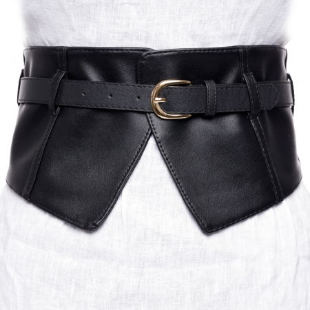 ACCESORII DAMĂ - Centura corset lata din piele ecologica cu catarama aurie in fata si elastic la spate