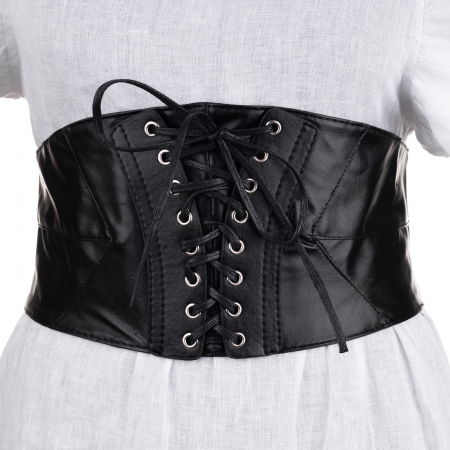 ACCESORII DAMĂ - Centura corset lata din piele ecologica cu siret si capse argintii, elastic la spate