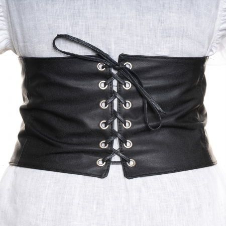 ACCESORII DAMĂ - Centura corset lata din piele ecologica cu siret si capse argintii, elastic lat la spate