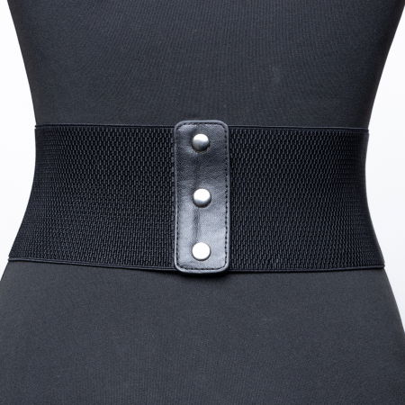 Centura corset lata din piele ecologica neagra perforata cu siret si capse mici [1]