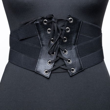 Curele & Centuri - Centura corset lata din piele ecologica cu siret si capse mici