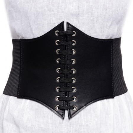 Curele & Centuri - Centura corset lata din piele ecologica cu siret si capse metalice