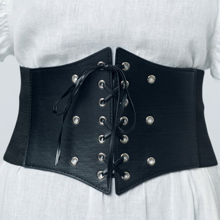 Curele & Centuri - Centura corset lata din piele ecologica cu siret si capse matalice argintii