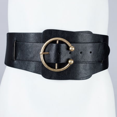 Curele & Centuri - Centura corset lata din piele ecologica neagra cu catarama aurie antichizata