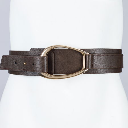 Curele & Centuri - Curea din piele ecologica maro cu catarama aurie