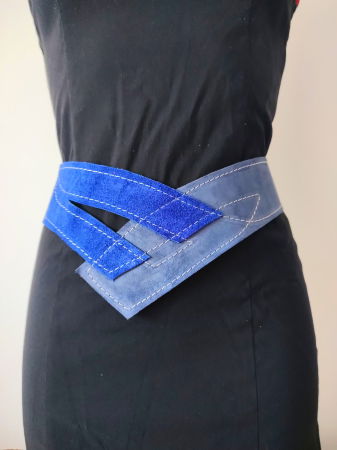 Centură din piele naturală întoarsă bleumarin și albastru electric [1]