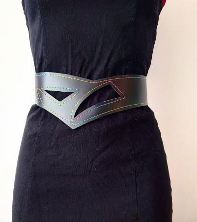 Curele & Centuri - Centură neagră asimetrică, din piele naturală