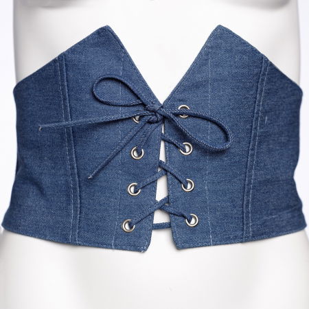 ACCESORII DAMĂ - Centura corset, lata, din material jeans denim cu siret si capse mici