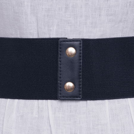 Centura neagra lata de 8 cm din piele ecologica cu capse si catarame metalice aurii [1]