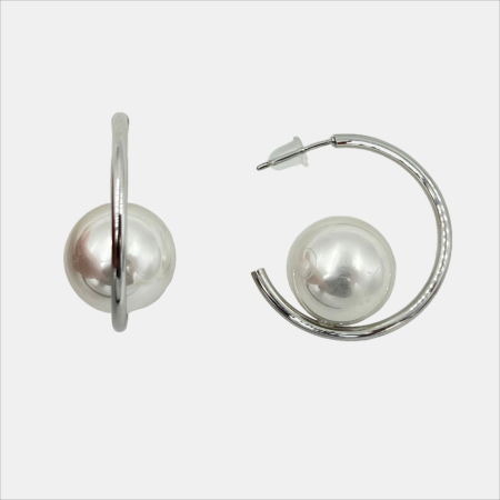 Cercei - Cercei argintii contemporani, cu perlă centrală