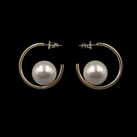 Cercei argintii contemporani, cu perlă centrală [3]