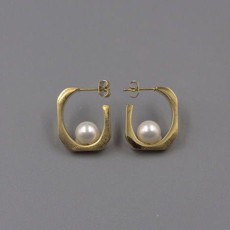 Cercei aurii geometrici, din otel inoxidabil, cu perlă [1]