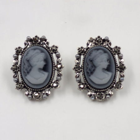 Cercei - Cercei eleganti camee vintage cu detalii ornamentale argintii