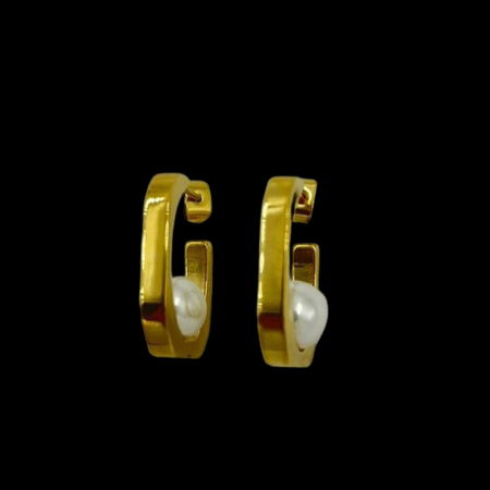 Cercei aurii geometrici, din otel inoxidabil, cu perlă [1]