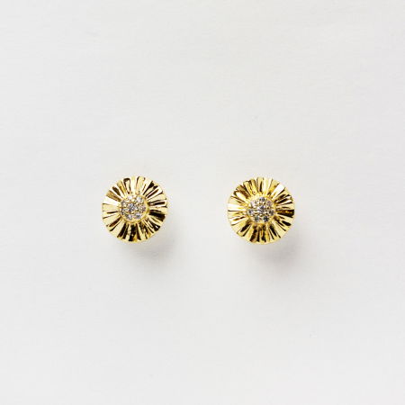 Cercei - Cercei metal inoxidabil placati cu aur, soare miniatural cu pietricele fine fatetate albe in centru