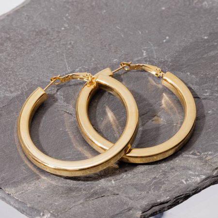 Cercei - Cercei creole 5 cm cu sectiune patrata din otel inoxidabil auriu