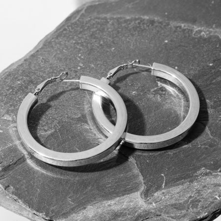 Cercei - Cercei creole 5 cm cu sectiune patrata din otel inoxidabil argintiu