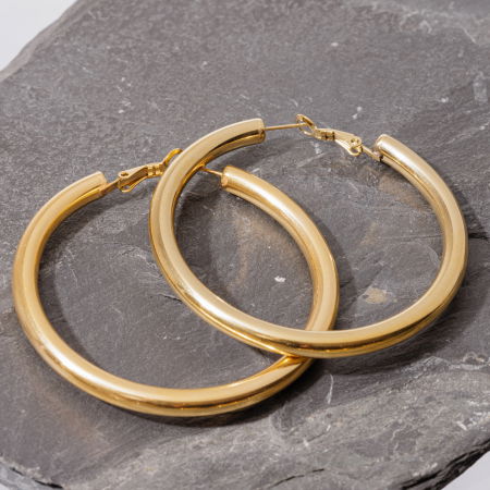 Cercei - Cercei creole 6 cm cu sectiune rotunda din otel inoxidabil auriu