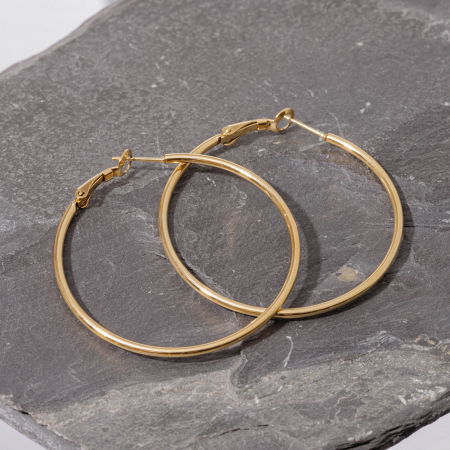 Bijuterii Fashion - Cercei creole 6 cm cu sectiune subtire rotunda din otel inoxidabil auriu