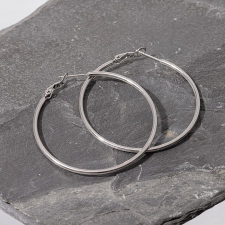 Cercei - Cercei creole 6 cm cu sectiune subtire rotunda din otel inoxidabil argintiu