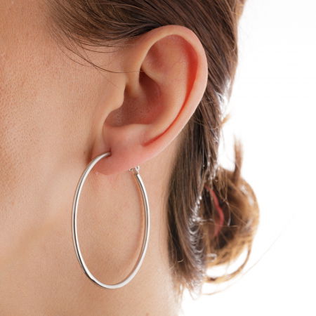 Cercei creole 6 cm cu sectiune subtire rotunda din otel inoxidabil argintiu [1]
