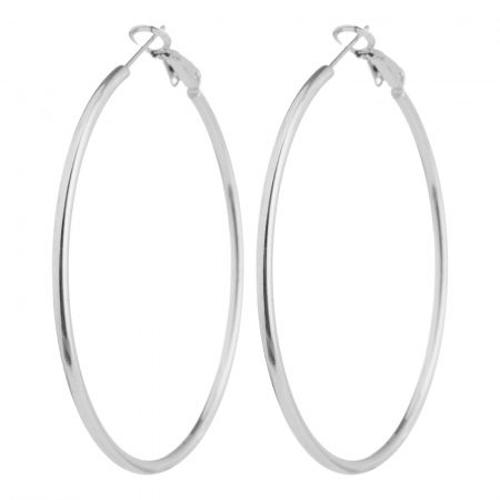 Cercei creole 6 cm cu sectiune subtire rotunda din otel inoxidabil argintiu [3]