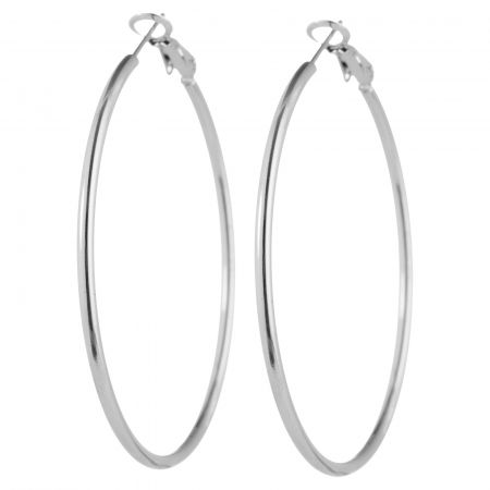 Cercei creole 6 cm cu sectiune subtire rotunda din otel inoxidabil argintiu [2]