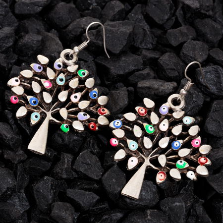 BIJUTERII - Cercei Pomul Vietii cu emailuri multicolore, din ZAMAC
