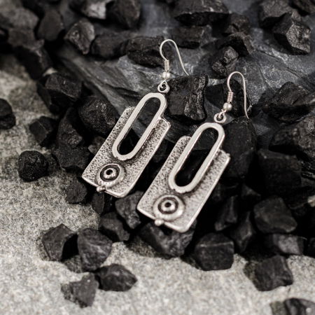 Bijuterii Fashion - Cercei cu forma rectangulara abstracta, din zamac