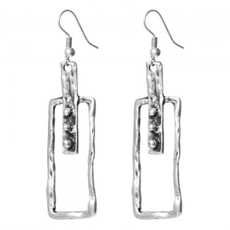 Cercei cu forma rectangulara abstracta si aspect neregulat, din zamac [1]