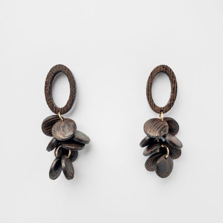 Cercei - Cercei din lemn natural, oval si forma stilizata de ciorchine