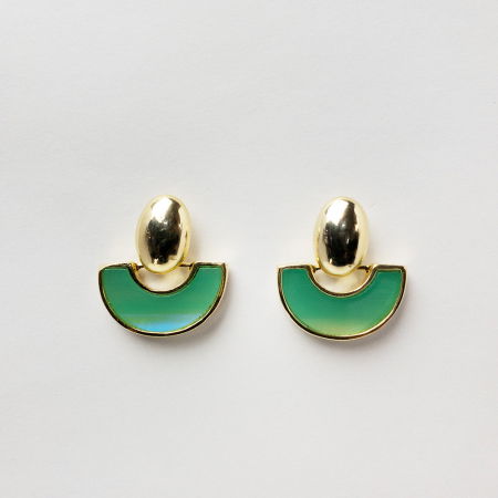 Cercei - Cercei metalici aurii, semirotund verde cu irizatii