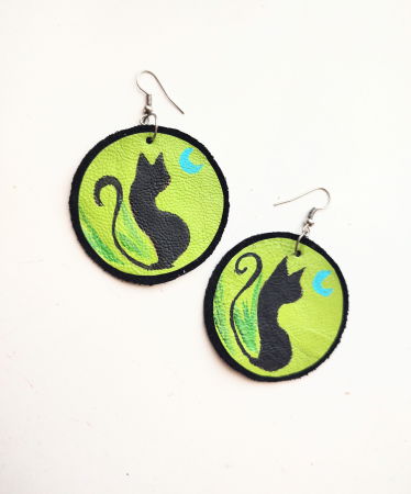 Cercei din piele naturală ,cu pisicuțe pictate [1]