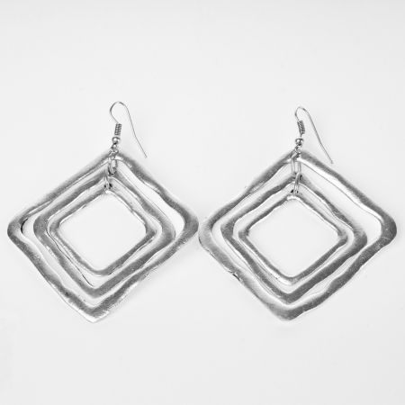 Cercei - Cercei din zamac cu 3 patrate neregulate concentrice
