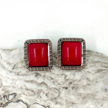 Cercei - Cercei eleganti din otel inoxidabil cu coral rosu