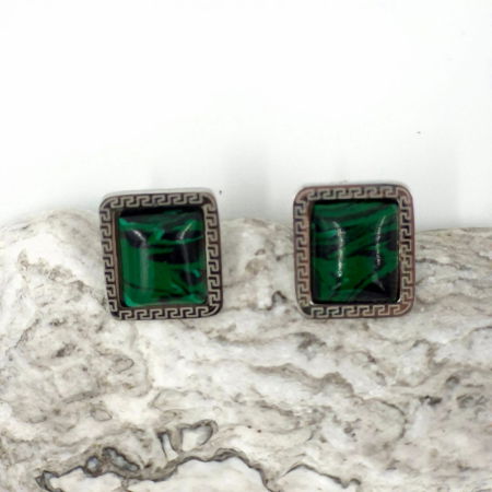 Bijuterii Fashion - Cercei eleganti din otel inoxidabil cu piatra naturala malachit