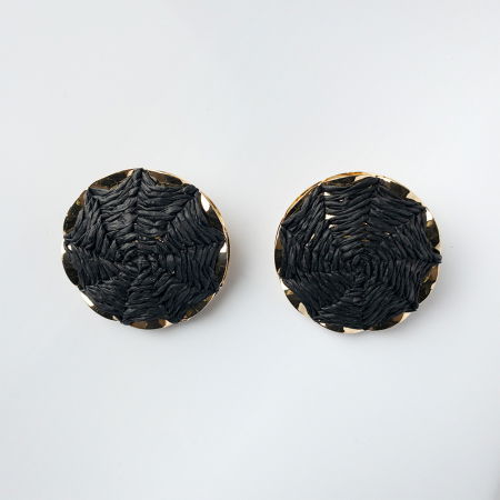 Cercei - Cercei metalici cu forma rotunda bombata, negru cu auriu
