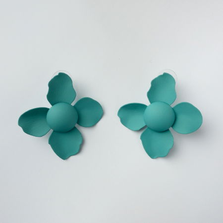 BIJUTERII - Cercei in forma de floare cu patru petale, verde mat