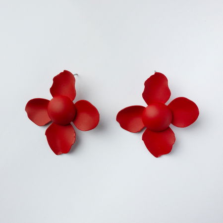 Cercei - Cercei in forma de floare cu patru petale rosu mat