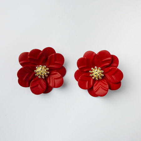 Cercei - Cercei in forma de floare cu petale duble si auriu in mijloc, rosii