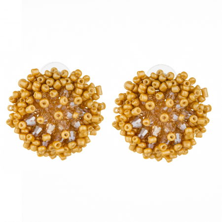 Cercei - Cercei in forma de papadie cu pietricele mici galben auriu mat si stralucitor