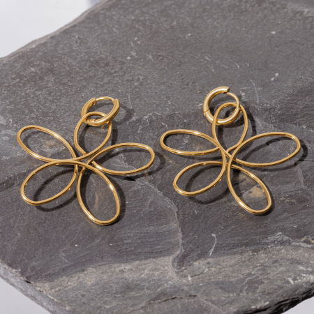 BIJUTERII - Cercei in forma de floare din otel inoxidabil auriu