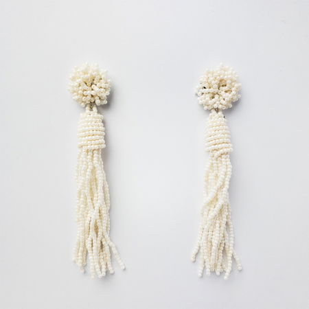 Cercei - Cercei lungi in forma de ciucure cu margelute alb perlate
